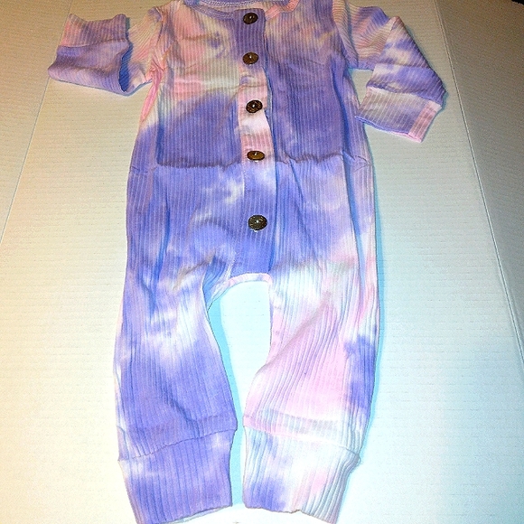 NWT Beautiful Girls Pink/Purple Ribbed Tie-dye Long Sleeve Button Down Romper - Picture 3 of 9